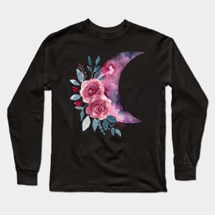 Flowers moon watercolor Long Sleeve T-Shirt